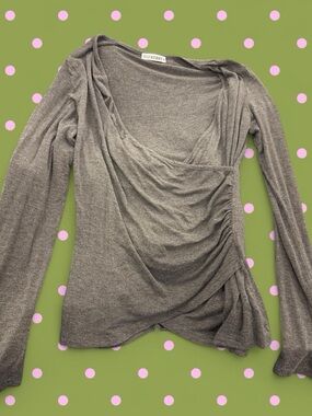 Guberry Women's Gray Draped Long-Sleeve Ruched Top